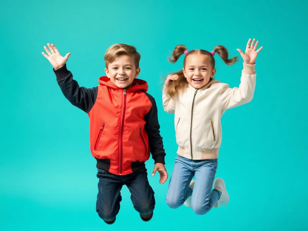 Comfortable streetwear clothes for boys and girls jumping